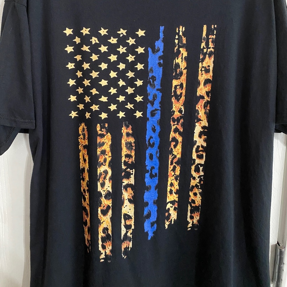 Back the Blue Stars and Stripes Leopard Tshirt